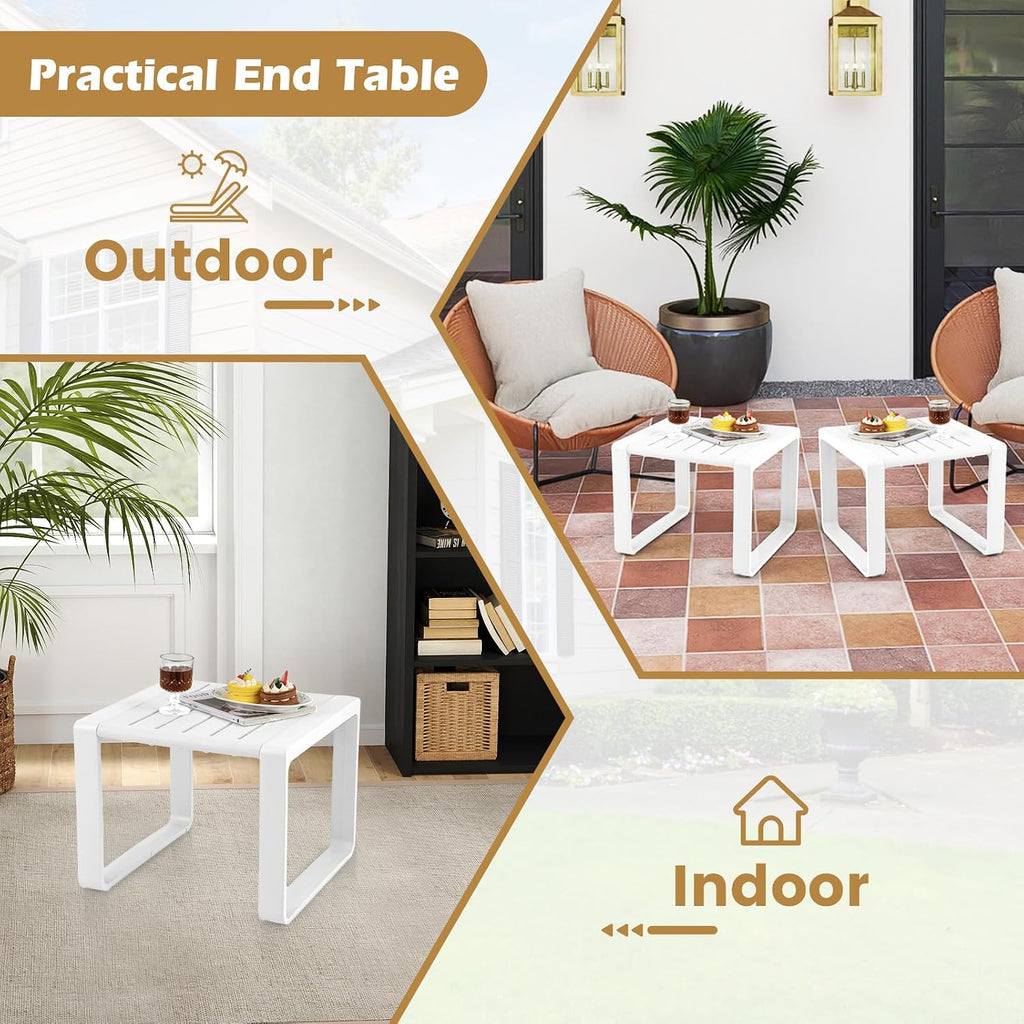Tangkula 5-Piece Patio Furniture Set, Outdoor Conversation Set w/1 Loveseat, 2 Patio Chairs & 2 Side Tables, All-Weather Patio Bistro Set for Lawn, Backyard, Poolside, Balcony, Garden, Deck (White)