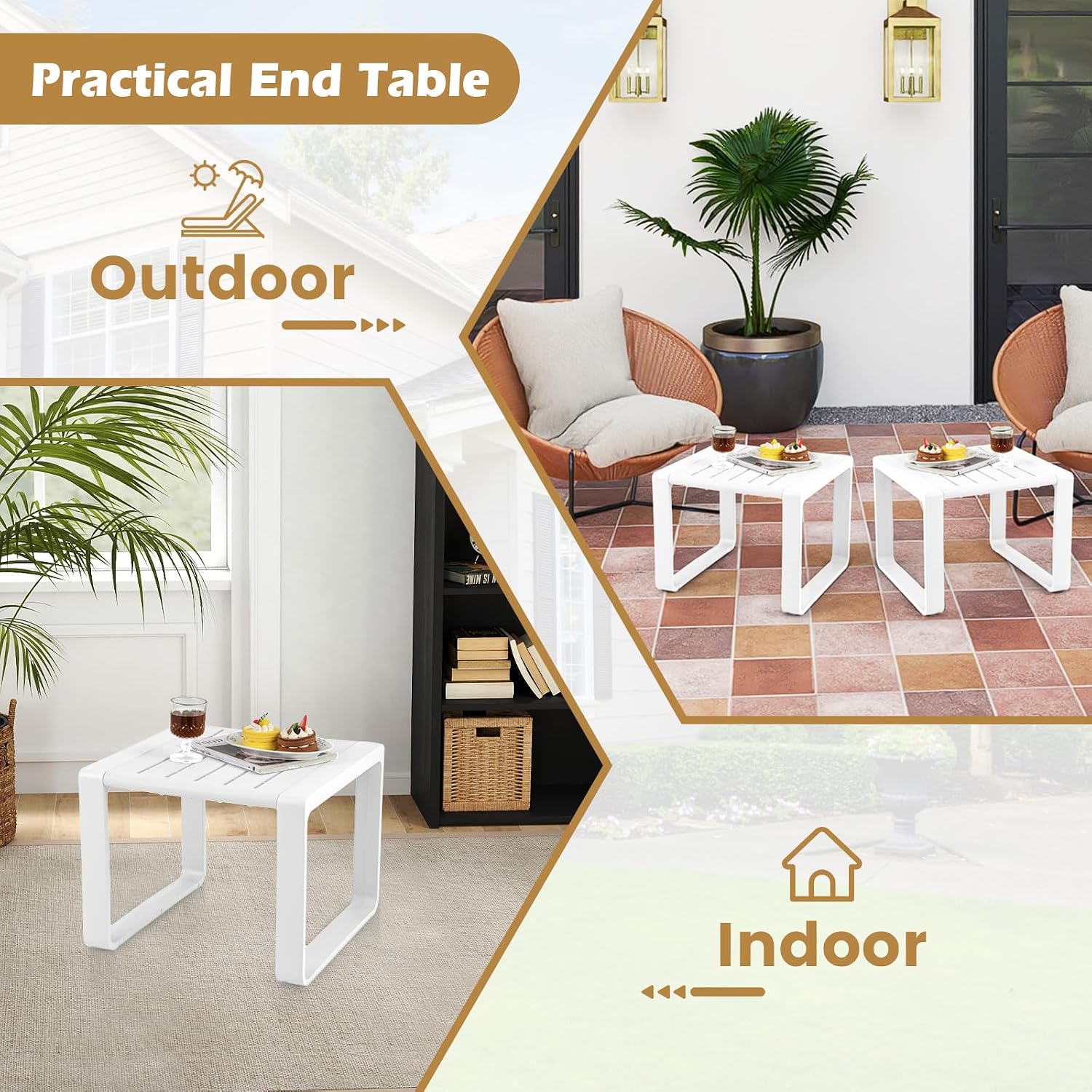 Tangkula 5-Piece Patio Furniture Set, Outdoor Conversation Set w/1 Loveseat, 2 Patio Chairs & 2 Side Tables, All-Weather Patio Bistro Set for Lawn, Backyard, Poolside, Balcony, Garden, Deck (White)