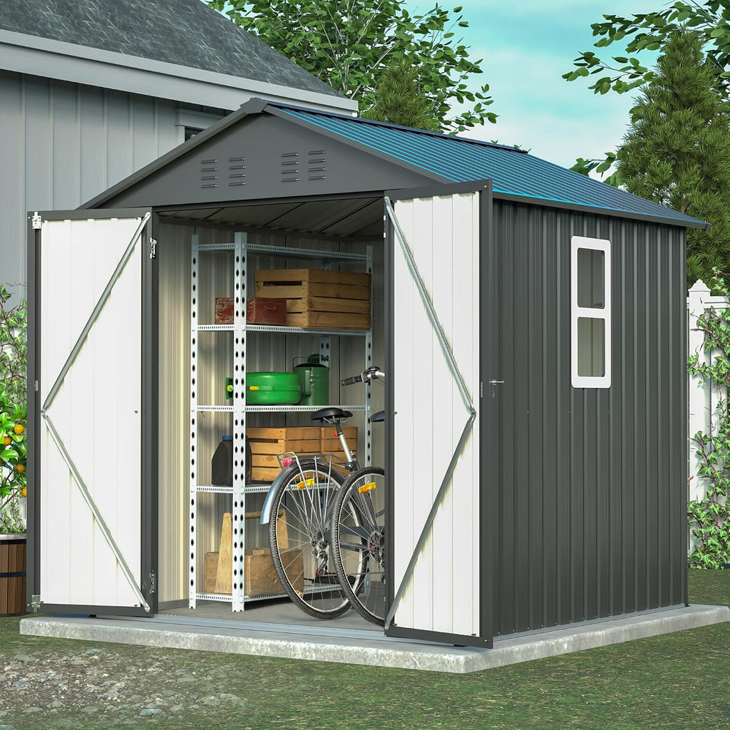 6x6 Ft Outdoor Heavy-Duty Shed, Metal Storage with Vents and Clear Window