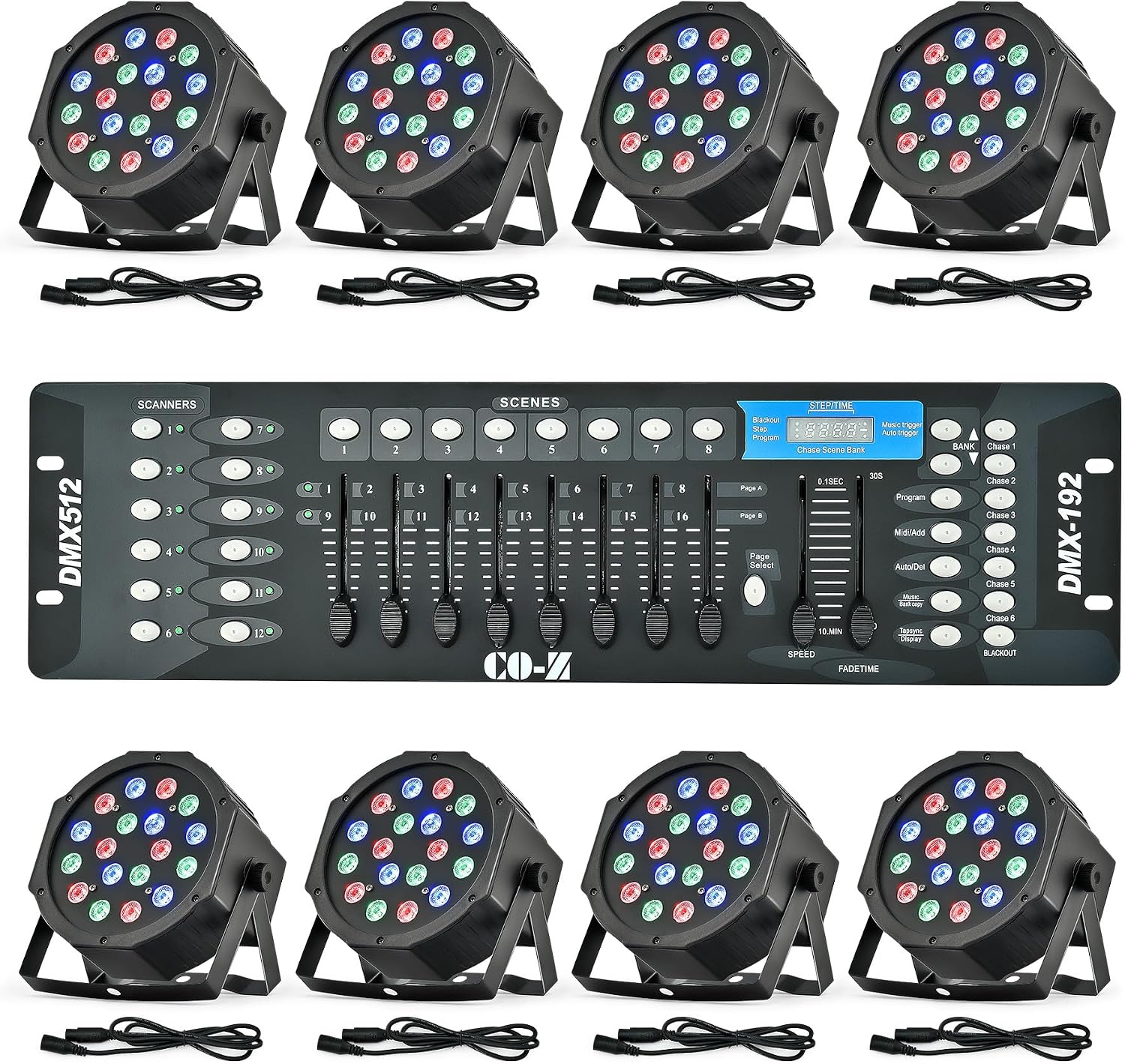 CO-Z LED Stage Lights DMX, 8 pcs 18x3W RGB Par Can Lights Package with DMX Controller Sound Activated Stage Effect Lighting for Party DJ Dance Church Wedding Home Uplighting