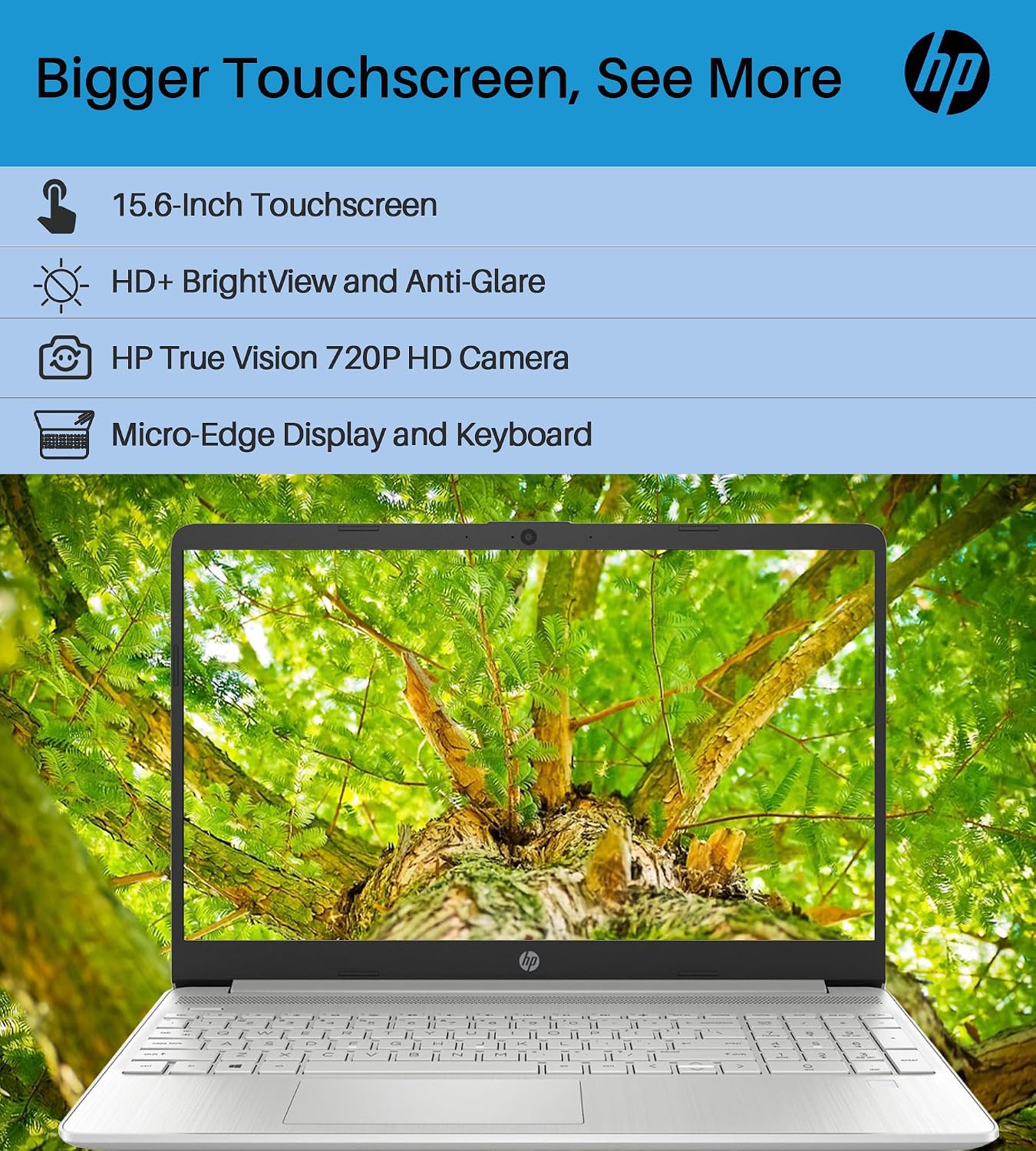 HP 2024 15.6' Touchscreen Laptop - with Microsoft Office Lifetime License, Intel i3-1215U, 64GB RAM, 2TB SSD, Long Battery Life, Micro-Edge, Bluetooth, Wi-Fi, Thin & Light, Windows 11 Pro