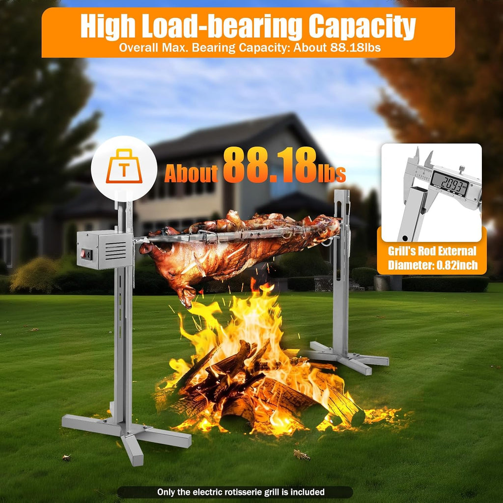 51' Electric Automatic Rotisserie Grill Kit Large Rotisserie Spit Roaster Grill Rod 15W Electric Rotisserie Kit BBQ Grill Kit Heavy Duty for Pig Rotisserie Hog Lamb