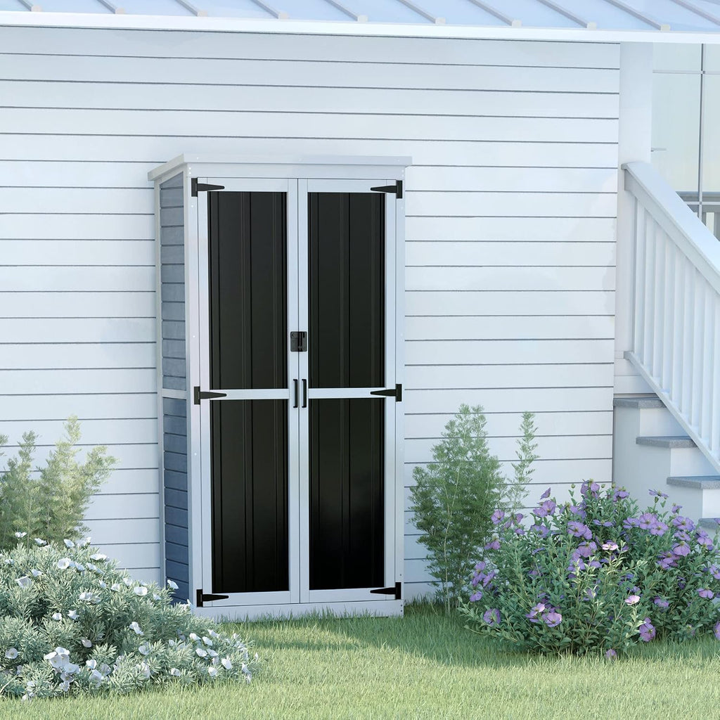 GDLF Outdoor Storage Cabinet Wood & Metal Garden Shed with Waterproof Roof and Sturdy Lockable Doors 66'