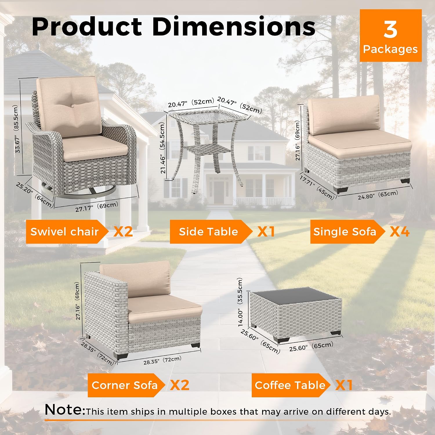 8-Seat Modern Patio Furniture Set with Swivel Rocking Chairs, Thick 4″ Cushions, Dual-Strand Wicker Rattan, Rust-Resistant Steel Frame – Outdoor Conversation & Modular Sectional,Beige