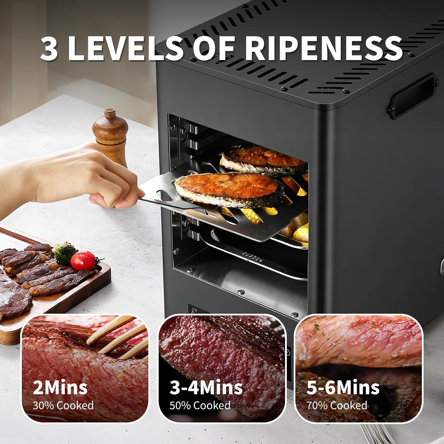 1700W Indoor Electric Steak Grill, 8-Layer Portable countertop Oven, 30-Minute Timer, 8 Temperature Settings, can Grill Beef, Chicken, and Vegetables Metallic