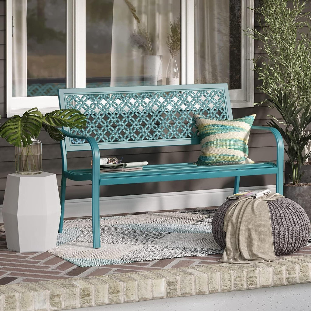 Grand patio 50' Outdoor Bench, Garden Benches with Anti-Rust Metal Powder Coated Frame, Patio Bench for Front Porch Park Outside Furniture Decor, Lake Shore