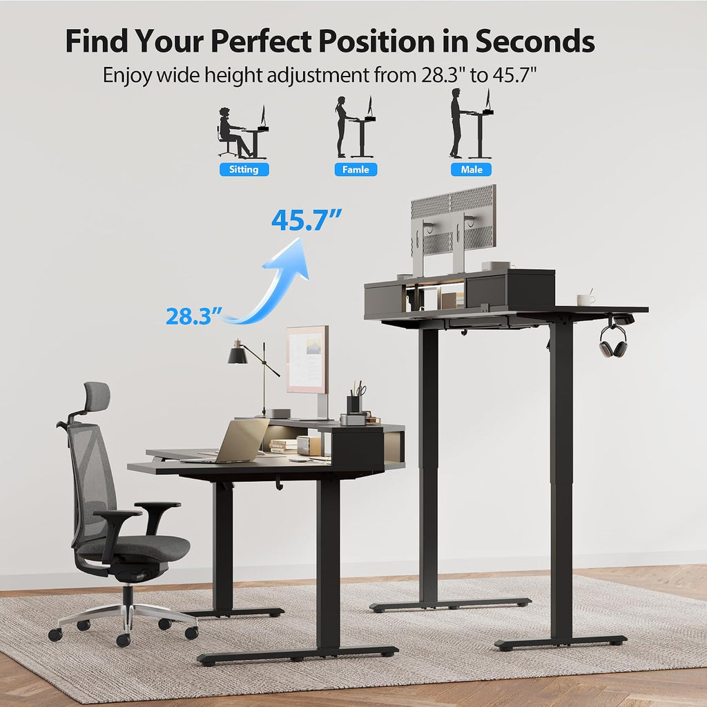 Agilestic 63 Inch L Shaped Electric Standing Desk with Shelf, Height Adjustable Large Desk with Power Outlets & LED, Corner Sit Stand Up Table with Monitor Stand, Computer Workstation, Black