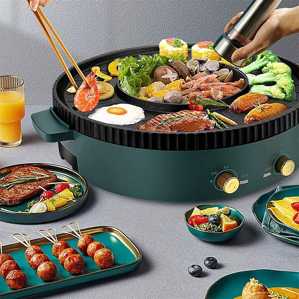 Smoke Free Electric Grill, Griddle 2200W Indoor Smokeless Nonstick Pancake with Drip Tray, 2-In-1 Electric Grill with Cool-Touch Handle