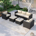 Aoxun Patio Furniture Set, 5 Piece Outdoor Sectional Sofa with Ottomans, Wicker Outdoor Furniture Conversation Sets with Waterproof Cover for Backyard Beige
