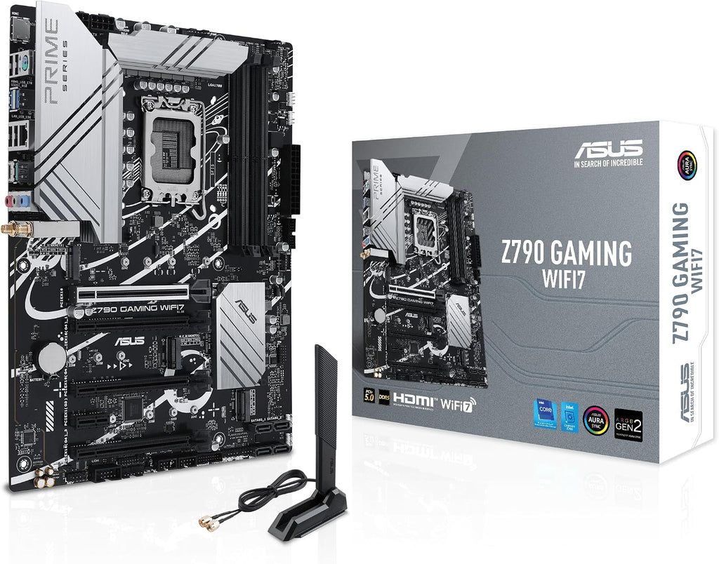 ASUS Z790 GAMING WIFI7 (LGA 1700) ATX motherboard with PCIe 5.0, three M.2 slots, 14+1 DrMOS, DDR5, Realtek 1Gb LAN, HDMI TM, USB 3.2 Gen 2x2 Type-C, front USB 3.2 Gen 1 Type-C, Thunderbolt, Aura Sync