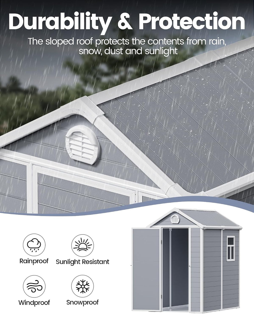 6x4.5 FT Plastic Sheds & Outdoor Storage, UV Resistant Storage Sheds Outdoor with Floor and Window, All-Weather Garden Resin Tool Shed for for Garden，Patio，and Utility Storage（Light Grey）