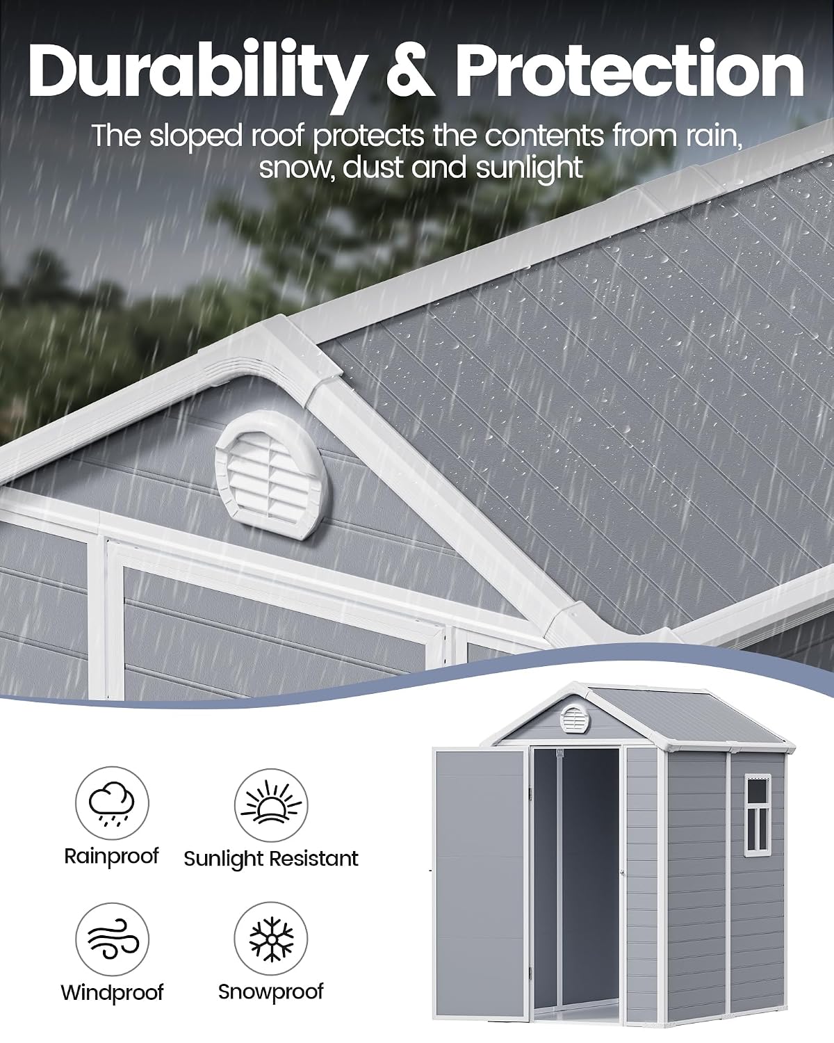 6x4.5 FT Plastic Sheds & Outdoor Storage, UV Resistant Storage Sheds Outdoor with Floor and Window, All-Weather Garden Resin Tool Shed for for Garden，Patio，and Utility Storage（Light Grey）