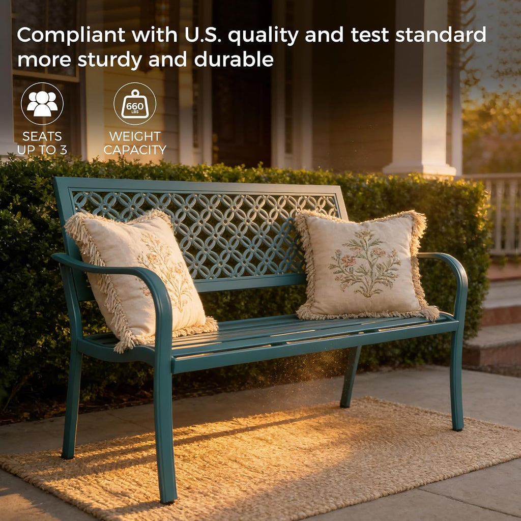 Grand patio 50' Outdoor Bench, Garden Benches with Anti-Rust Metal Powder Coated Frame, Patio Bench for Front Porch Park Outside Furniture Decor, Lake Shore