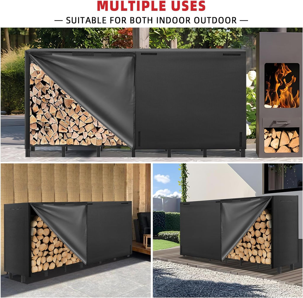Kendane 8FT Firewood Rack Outdoor with Cover, Heavy Duty Adjustable Firewood log Storage & Holder, Wood Pile Lumber Storage Rack Stacking Outside for Courtyard Patio.