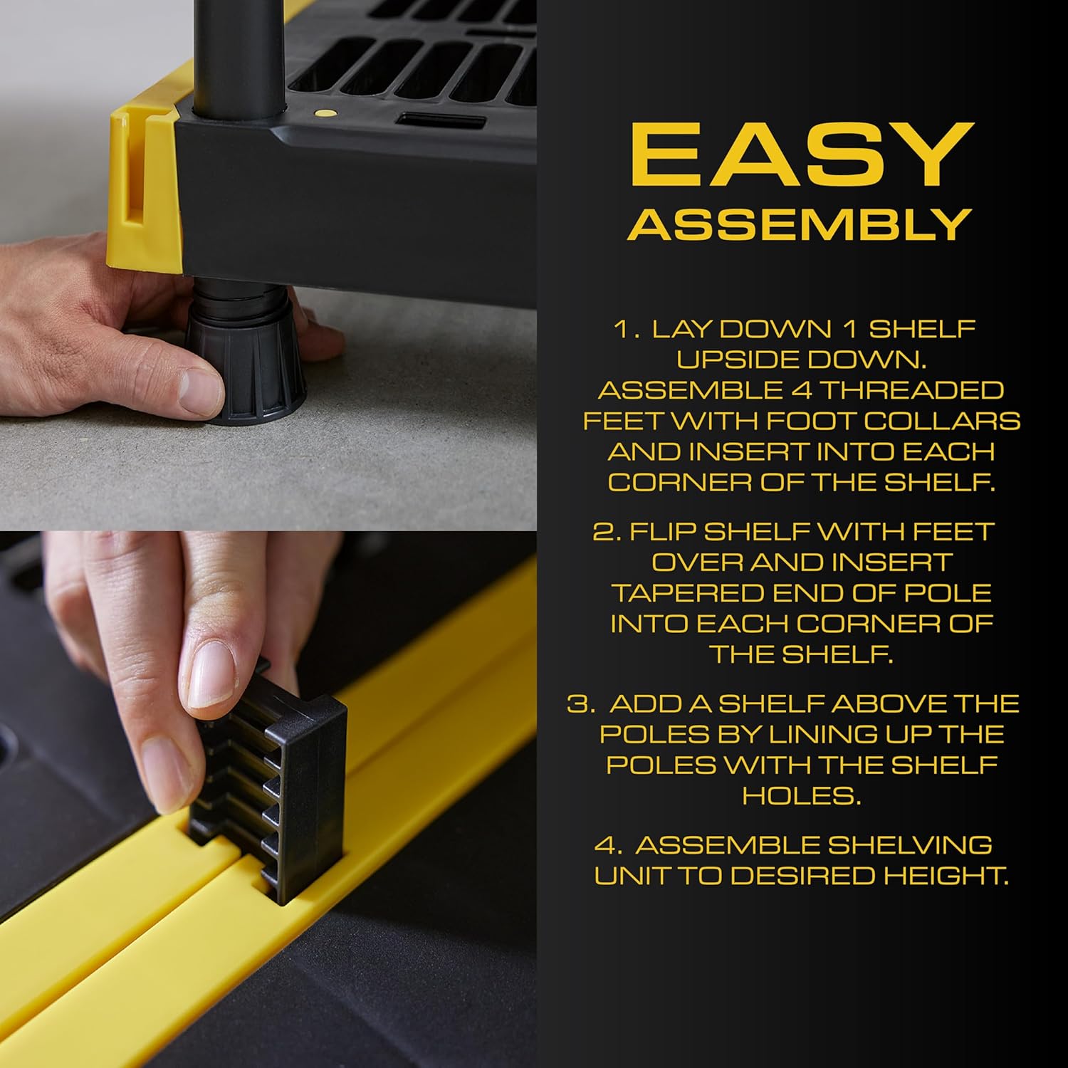 CX Black & Yellow, 5-Tier Heavy Duty Plastic Storage Shelves that Support up to 200lbs/shelf, Organization and Storage, Weather-Resistant Design, Easy Assembly (72'H x 48'W x 20'D)