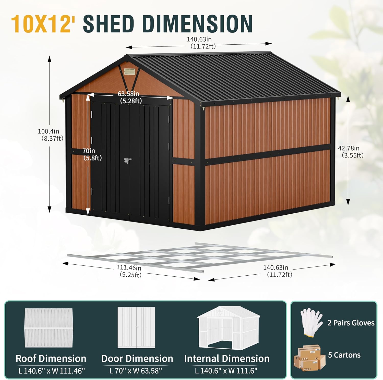 Florise 10x12 Ft Outdoor Storage Shed, Extra Large Metal Shed with Frame Floor, Lockable Doors, 2 Windows, Outside Steel Tiny House Ideal for Garden, Backyard, Patio Utility, Tool Storage