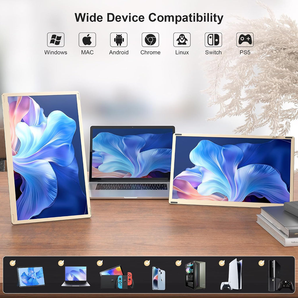 15.6' Laptop Screen Extender, Laptop Monitor Extender 120% sRGB FHD 1080P IPS Type-C/HDMI/USB-A Plug & Play Portable Triple Monitor for 13'-17' Laptops Compatible with Mac, Wins, Android, Chrome