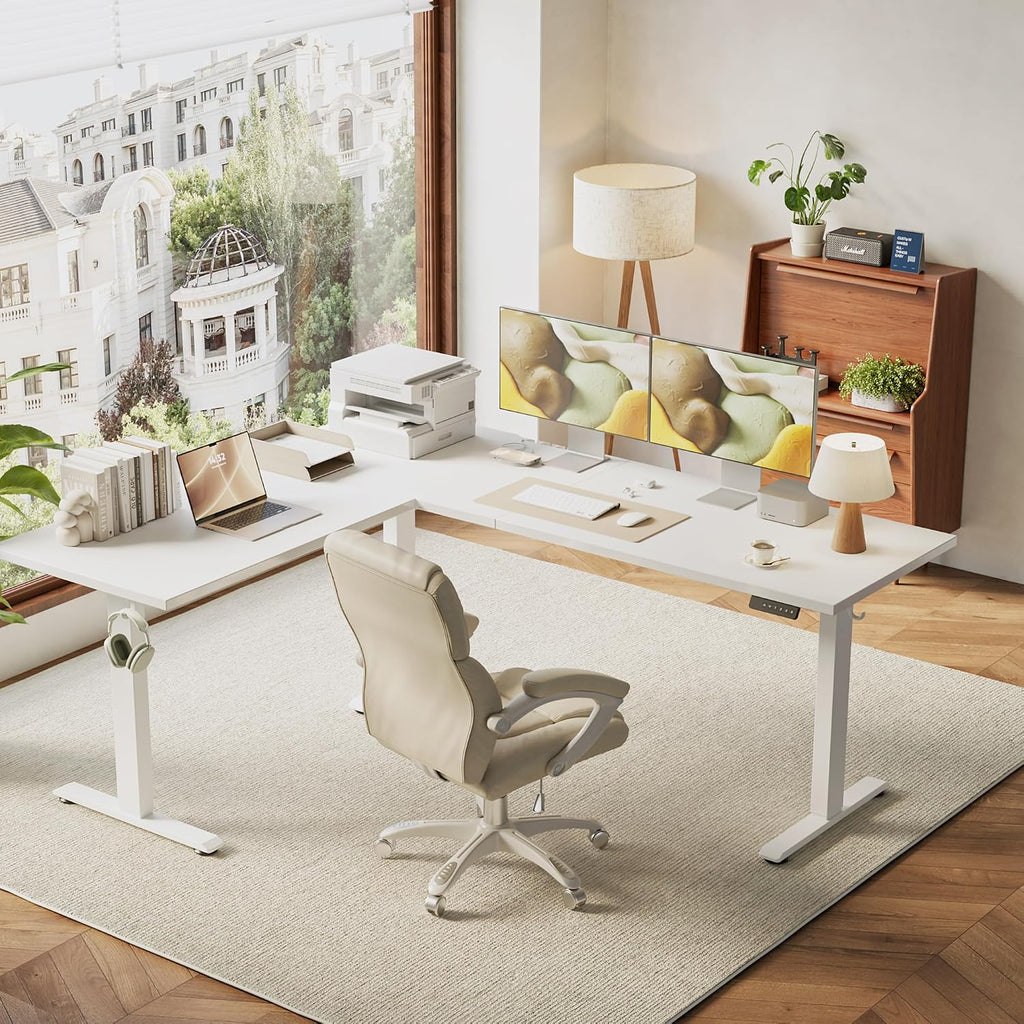 Agilestic Triple Motors 73' x 60' L Shaped Standing Desk, Electric Standing Desk Adjustable Height, Extra Large Desktop Corner Table for Home Office, Gaming Workstation, Splice Board, White