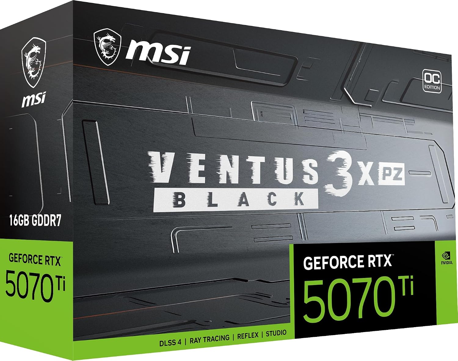 msi Gaming RTX 5070 Ti 16G Ventus 3X PZ OC Black Graphics Card (16GB GDDR7, 256-bit, Extreme Performance: 2482 MHz, DisplayPort x 3 2.1a, HDMI 2.1b, NVIDIA Blackwell Architecture)
