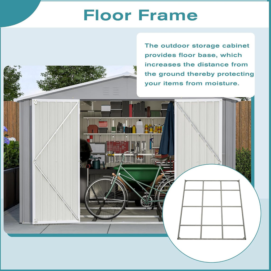 YOPTO 10x12 FT Outdoor Storage Shed with Floor Frame Kit,Metal Shed W/Double Lockable Doors,Garden Tool Storage House W/ 4 Air Vents & Sloped Roof,for Backyard,Patio,Lawn,Gray