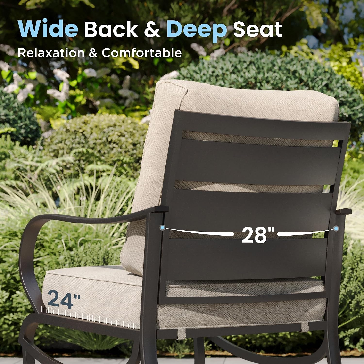 PHI VILLA Patio Furniture Conversation Set for 2, Deluxe Outdoor Patio Set with 2 Stable Padded Sofa Chair