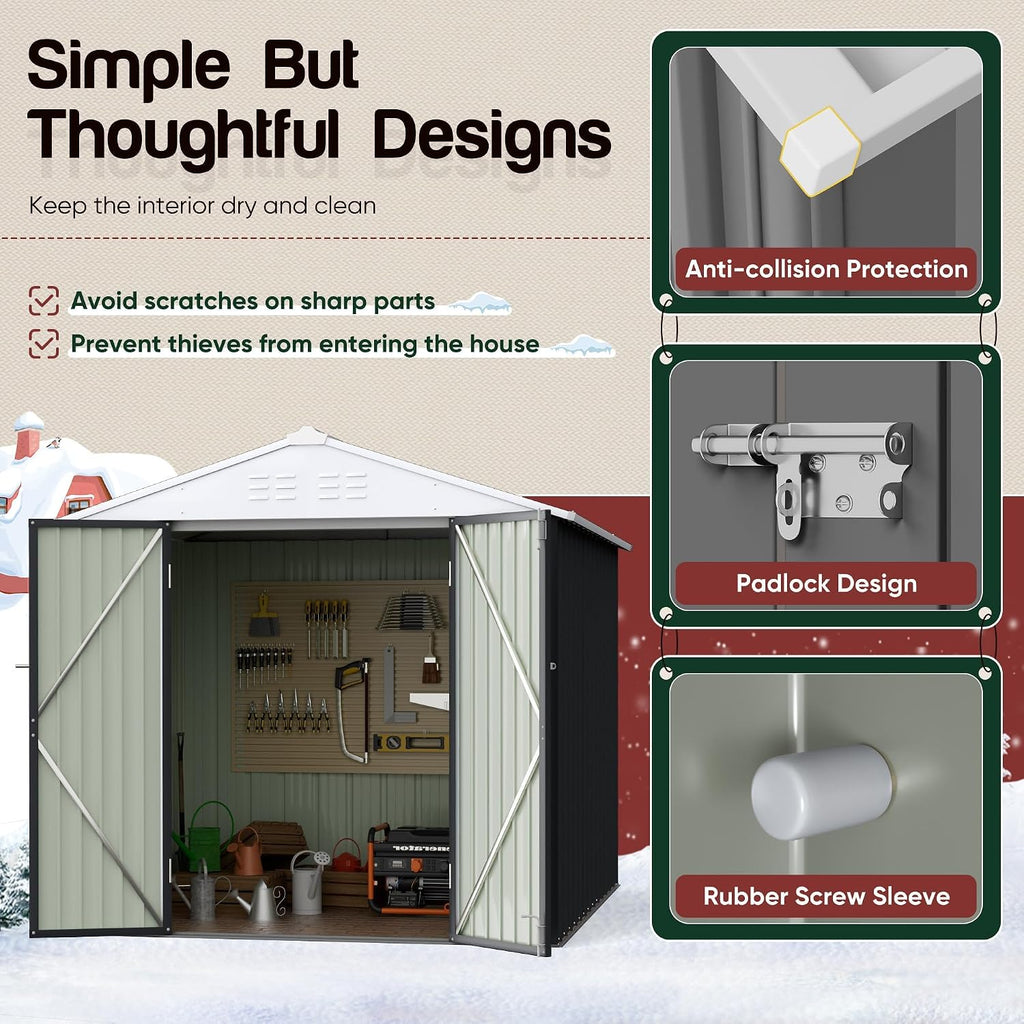 GUNJI 6 x 4 FT Shed Outdoor Storage Shed Metal Garden Shed with Lockable Door Outside Waterproof Tool Shed for Backyard, Patio, Lawn (Gray)