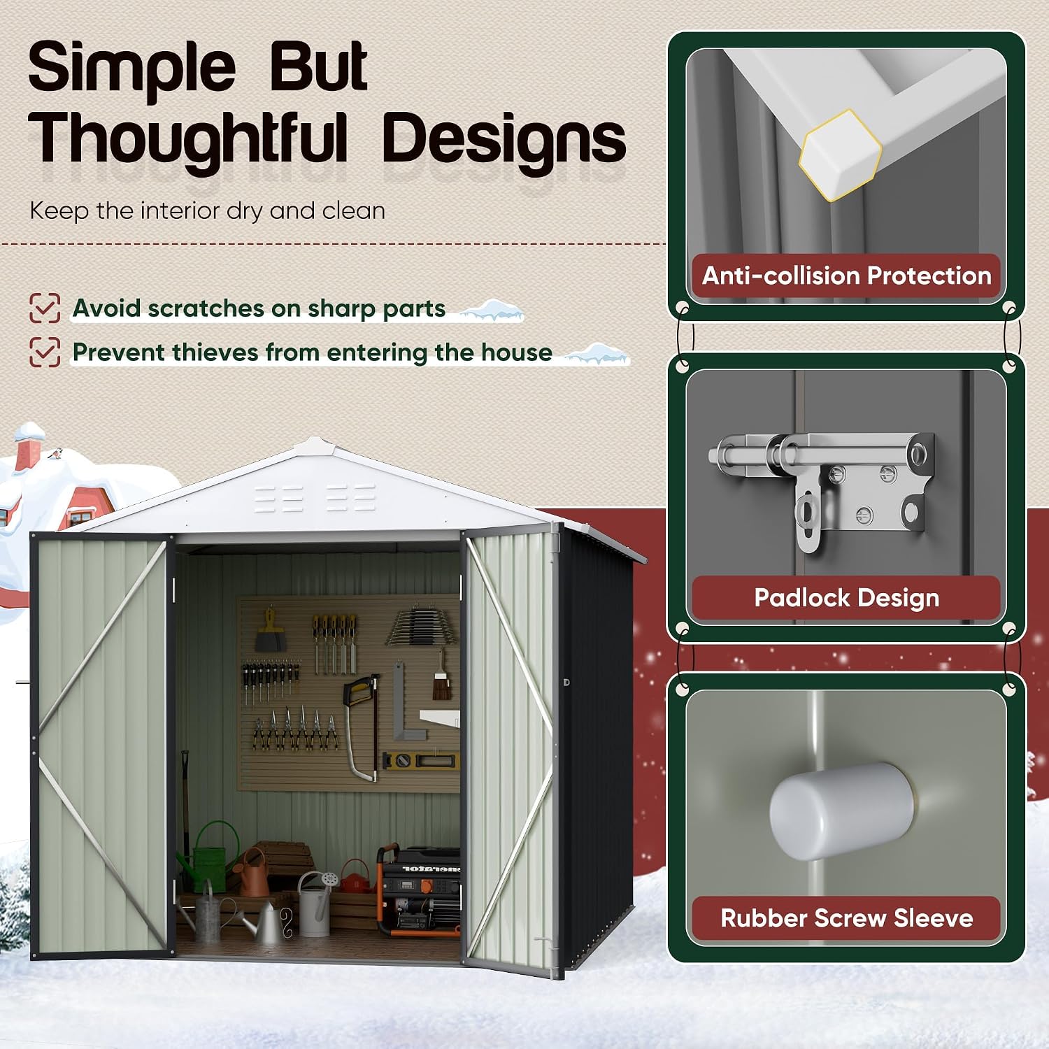 GUNJI 6 x 4 FT Shed Outdoor Storage Shed Metal Garden Shed with Lockable Door Outside Waterproof Tool Shed for Backyard, Patio, Lawn (Gray)