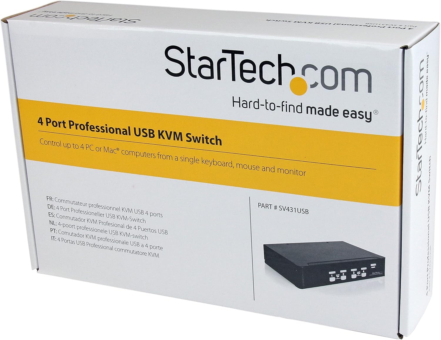 StarTech.com 4 Port Professional VGA USB KVM Switch with Hub - 1U Rack-mountable KVM Switch , TAA (SV431USB)