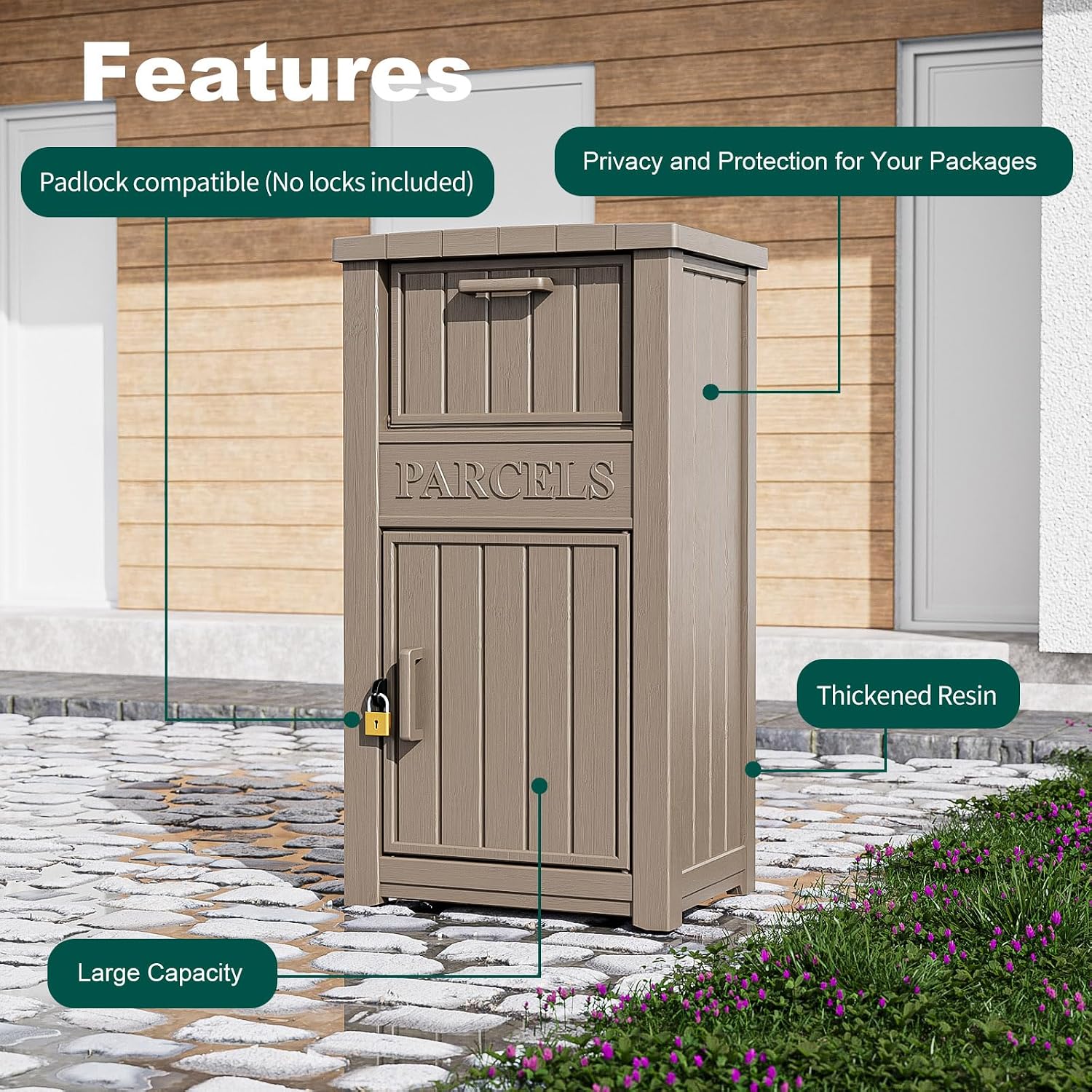 EasyUp Lockable Package Delivery Boxes for Outside Porch, Outdoor Storage Waterproof UV-Resistant Resin Secure Anti-Theft Large Parcel Drop Mail Box (Grey)