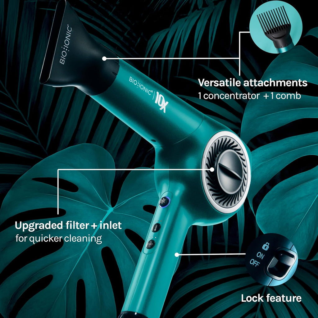 Bio Ionic 10X Ultralight Speed Hair Dryer, Blow Dryer with Adjustable Heat & Speed, Memory Function, Professional Hair Styling Tool for Fast, Frizz-Free Hairstyles