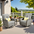 CAODOC 3-Piece Swivel Rocking Rattan Chair Outdoor, Patio Bistro Furniture Conversation Set, Wicker Chair with Coffee Table Dark Gray