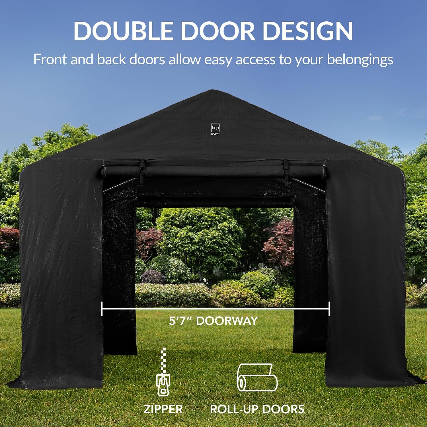 Best Choice Products 10x8ft Outdoor Storage Shed, Carport, Canopy Shelter, Dual Doors & Windows, Metal Frame, Weather-Resistant, Perfect for Storing Motorcycle, Bike, Garden Tools – Black