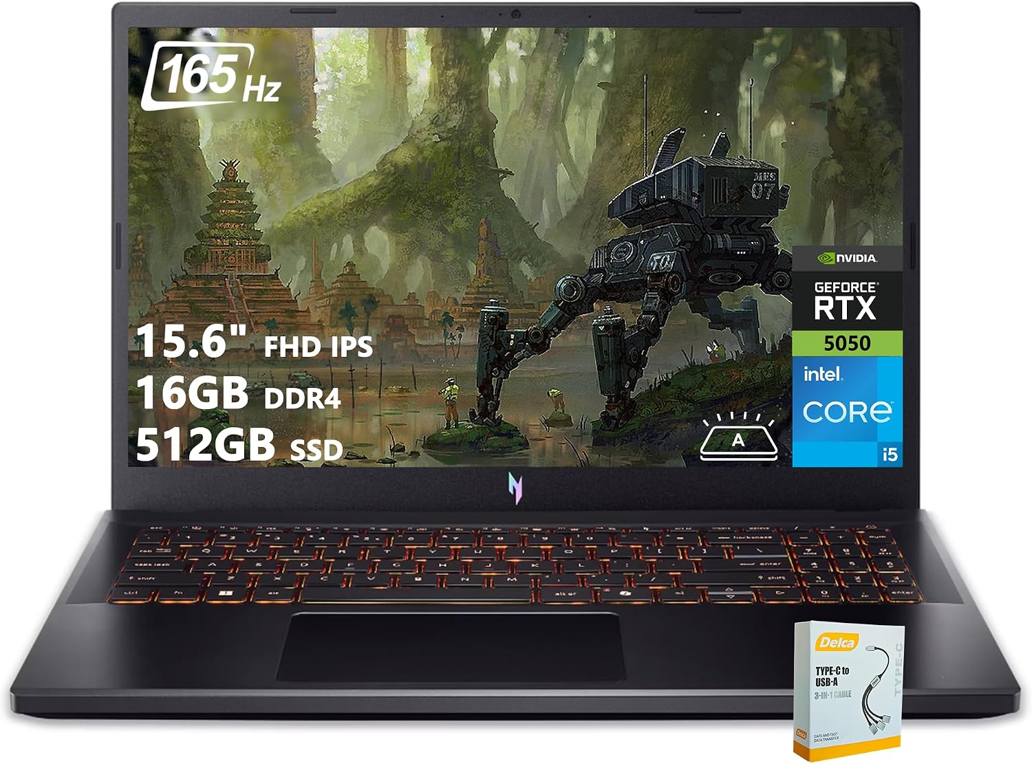 acer Nitro V 15 Gaming Laptop | 15.6' FHD IPS 165Hz | Intel 8-Core i5-13420H | 16GB DDR4 512GB SSD | GeForce RTX 5050 DLSS4 (Up to 440 AI Tops) | Backlit Keyboard Win11 w/DLCA Accessory