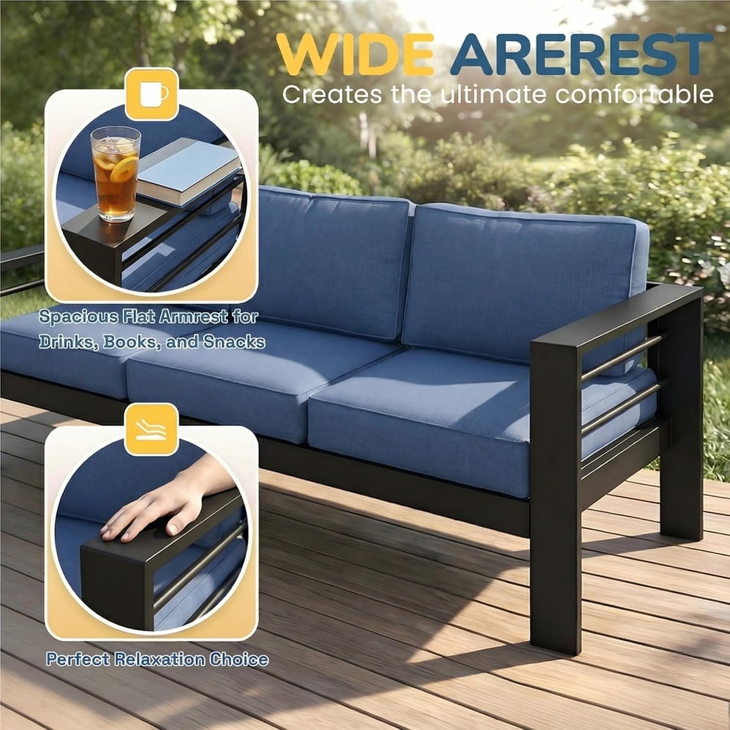 Solaste Aluminum Patio Furniture Set for All Weather, Oversized Metal Outdoor Furniture Set with 27.5' Deep Seating and 3.2' Wide Armrest, Outdoor Patio Sofa with 10' Back Suport Cushion