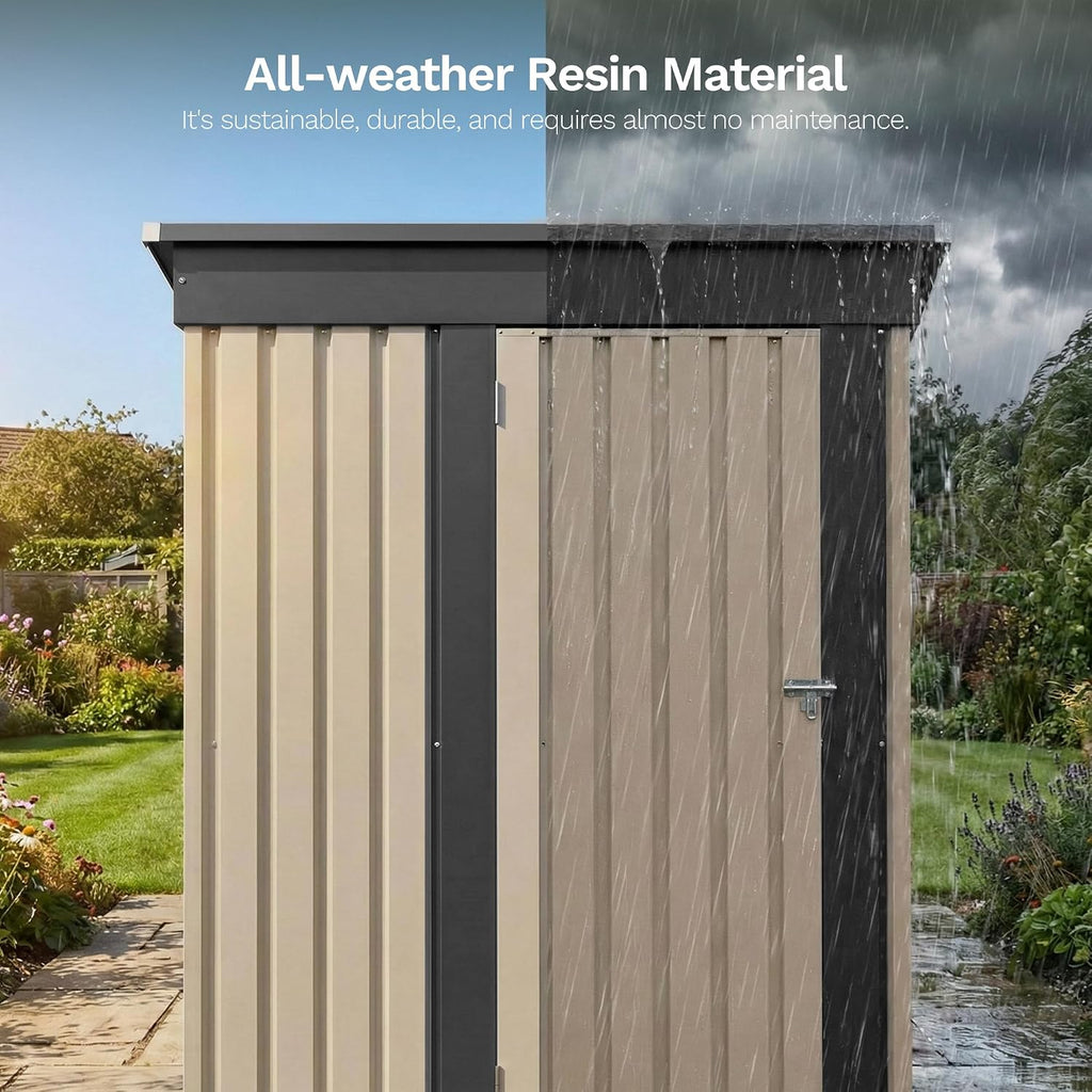 Devoko 5 x 3 FT Storage Sheds with Floor Frame, Waterproof Garden Tool Shed with Lockable Door, Outdoor Metal Small Shed for Backyard Patio Lawn, Brown