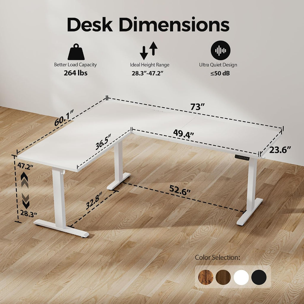 Agilestic Triple Motors 73' x 60' L Shaped Standing Desk, Electric Standing Desk Adjustable Height, Extra Large Desktop Corner Table for Home Office, Gaming Workstation, Splice Board, White
