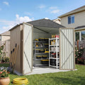 Patiowell 6x4 FT Outdoor Storage Shed with Floor Frame, Metal Garden Patio Sheds with Sloping Roof and Lockable Door, Waterproof Steel Tool Shed for Backyard Garden Lawn, Brown