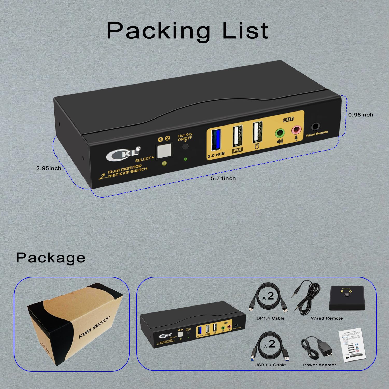 CKL DisplayPort MST KVM Switch (1 DP in 1 DP + 1 HDMI Out for 2 Computers 2 Monitors