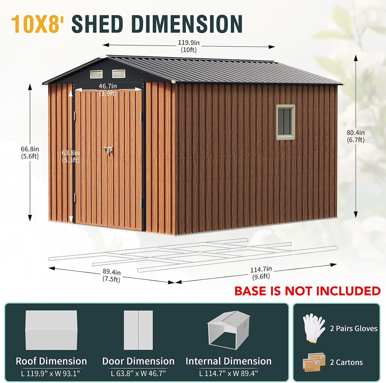 Florise Storage Shed, Large Outdoor Shed with Window, Lockable Doors, Outside Metal Steel Shed for Garden, Backyard, Lawn, Patio Utility, Tool Storage (8x10 FT)