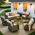 ovios 8 Pieces Patio Furniture Set, Outdoor Wicker Sofa Couch with Rocking Swivel Chairs Solar Lights Table, Modern Deep Seat Rattan Conversation Sets for Deck Porch, Grey