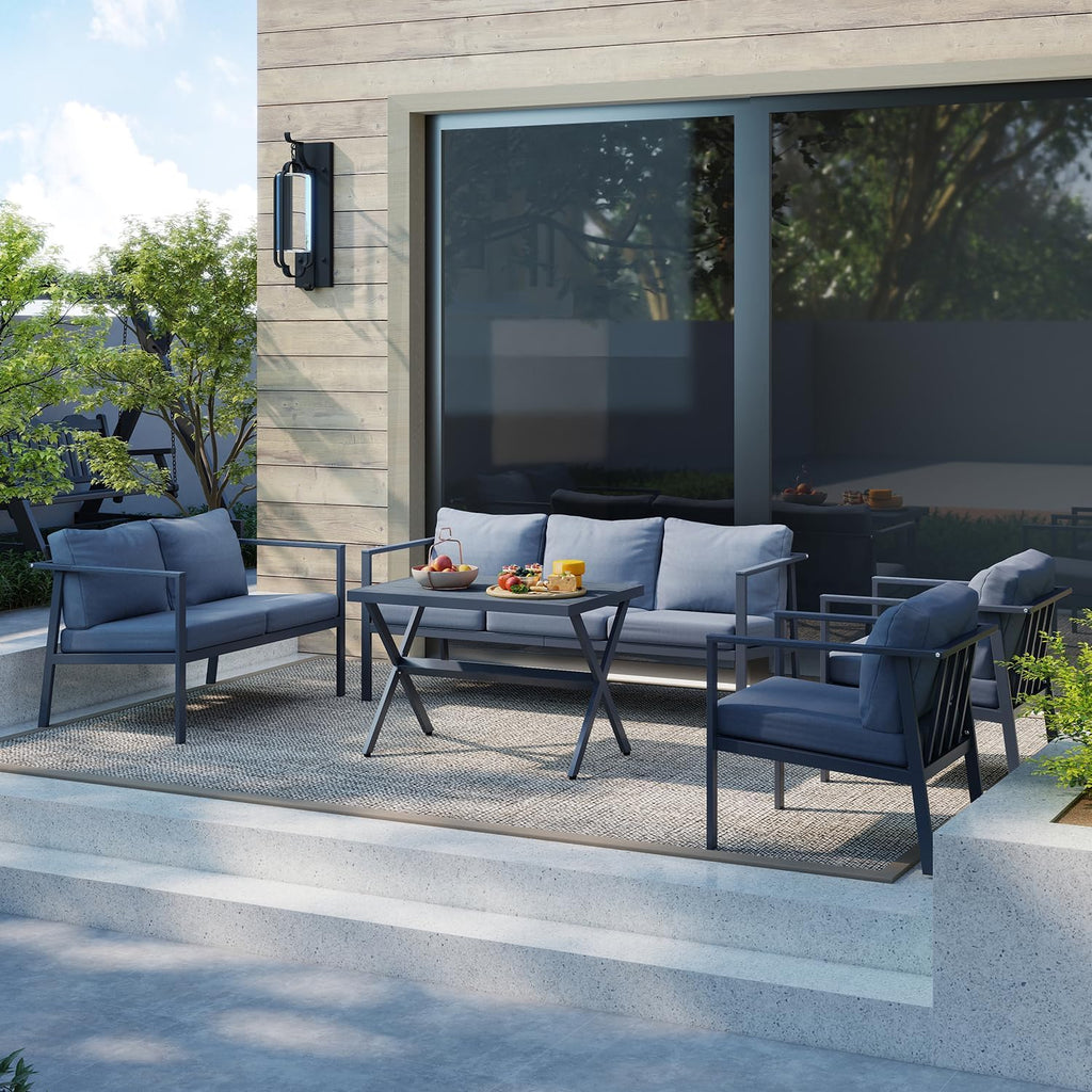 All Aluminum 3-Seater Sofa Outdoor Patio Three Seat Sofa Weatherproof Leisure Couch for Garden Backyard Grey