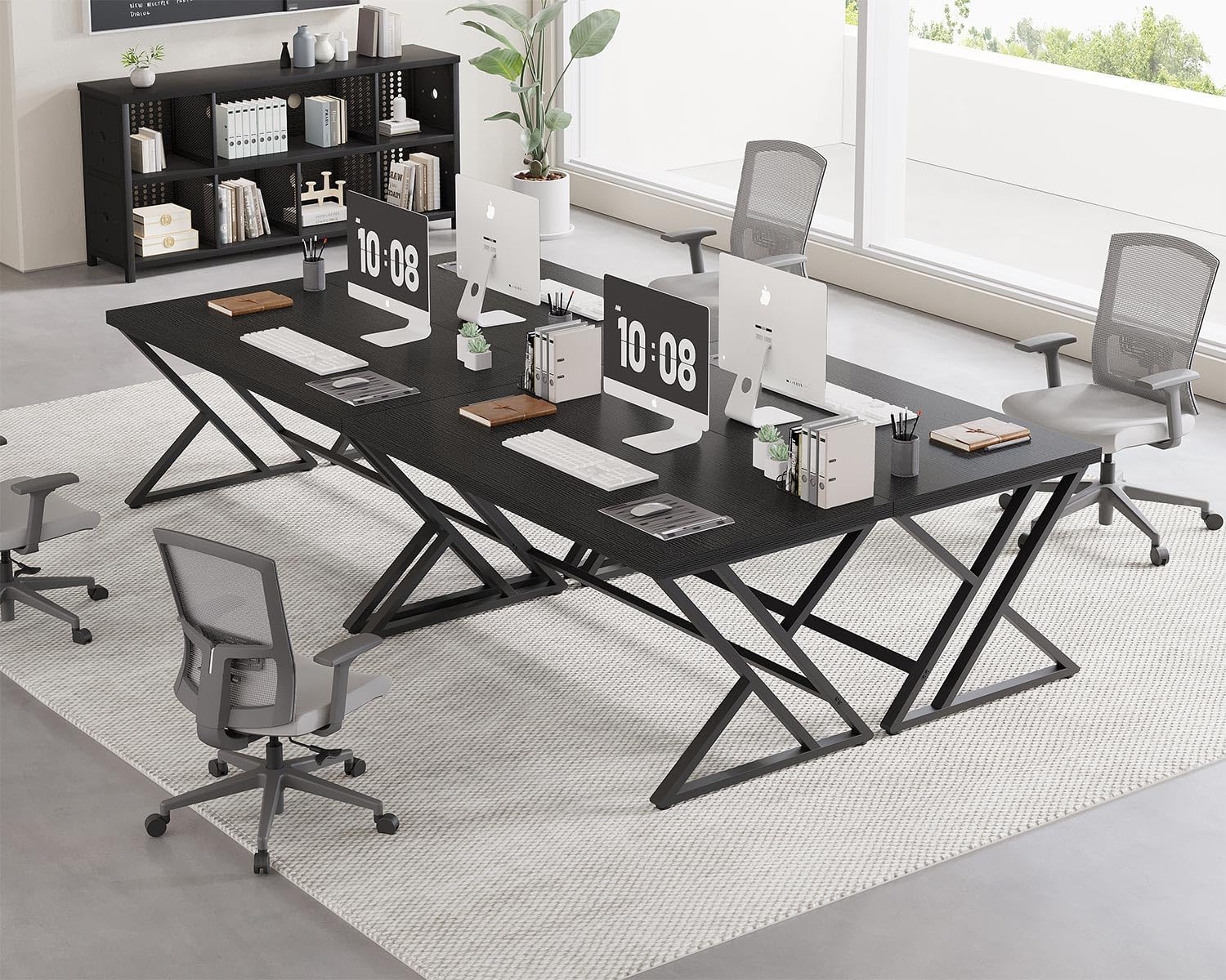 LVB Black Computer Desk, Modern Gaming PC Writing Desk for Home Office, Metal Computer Study Work Table for Bedroom, Industrial Executive Student Simple Workstation Desk, 55 in, Black Oak