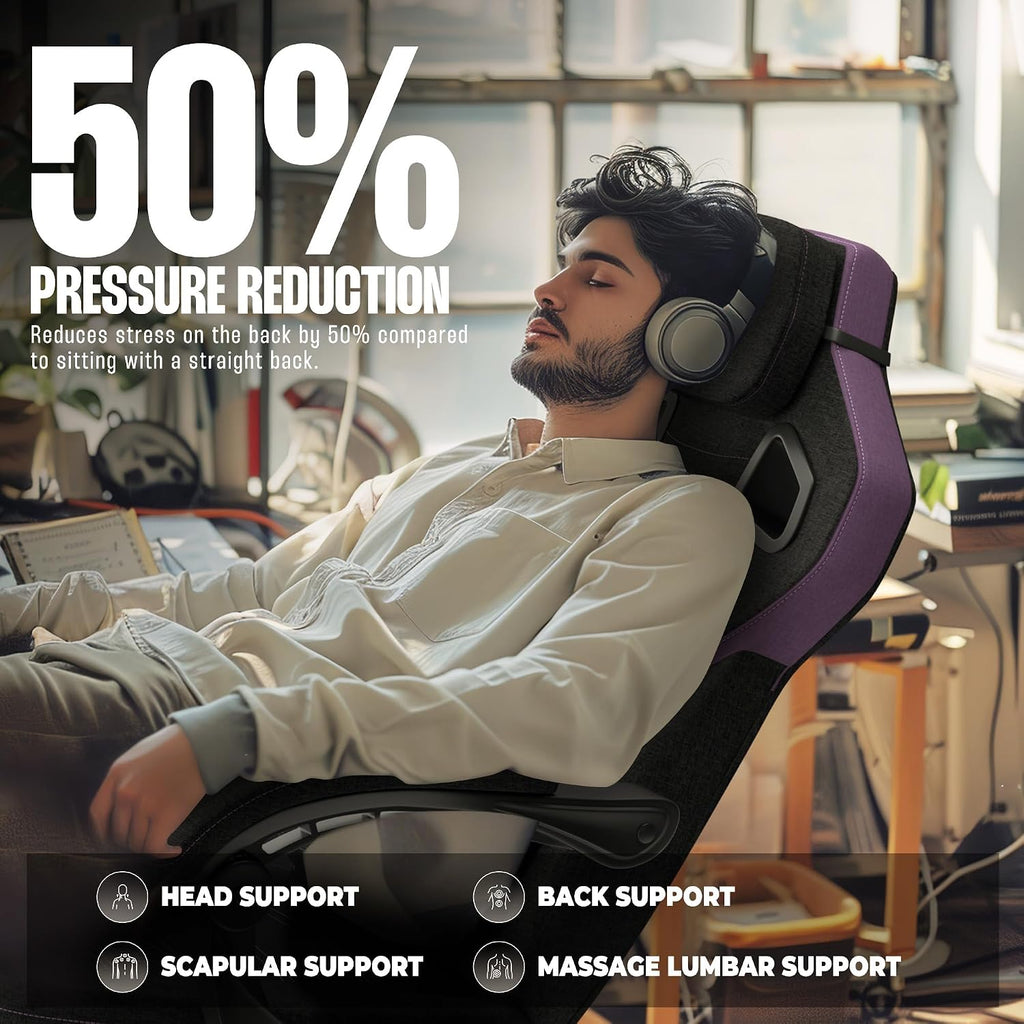 Dowinx Gaming Chair Fabric with Massage Lumbar Support, Big and Tall Gaming Chairs for Adults, High Back Computer Chair with Footrest for Office Gaming, Purple