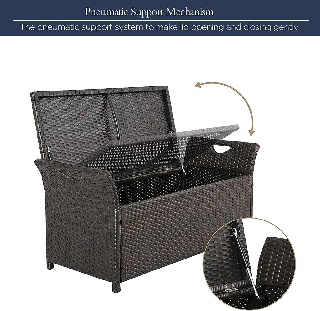 Ulax furniture Outdoor Storage Bench Rattan Style Deck Box w/Cushion