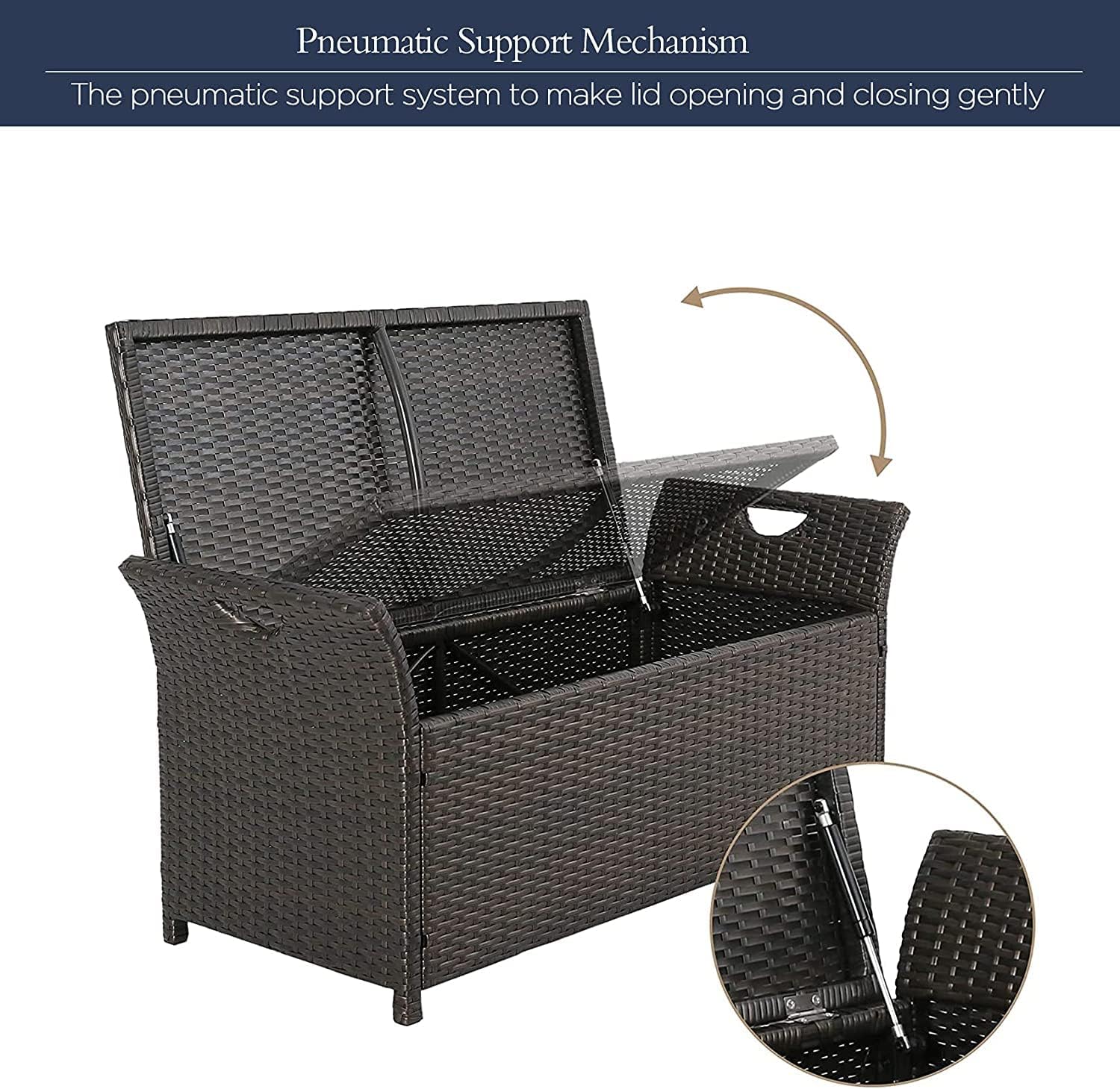 Ulax furniture Outdoor Storage Bench Rattan Style Deck Box w/Cushion