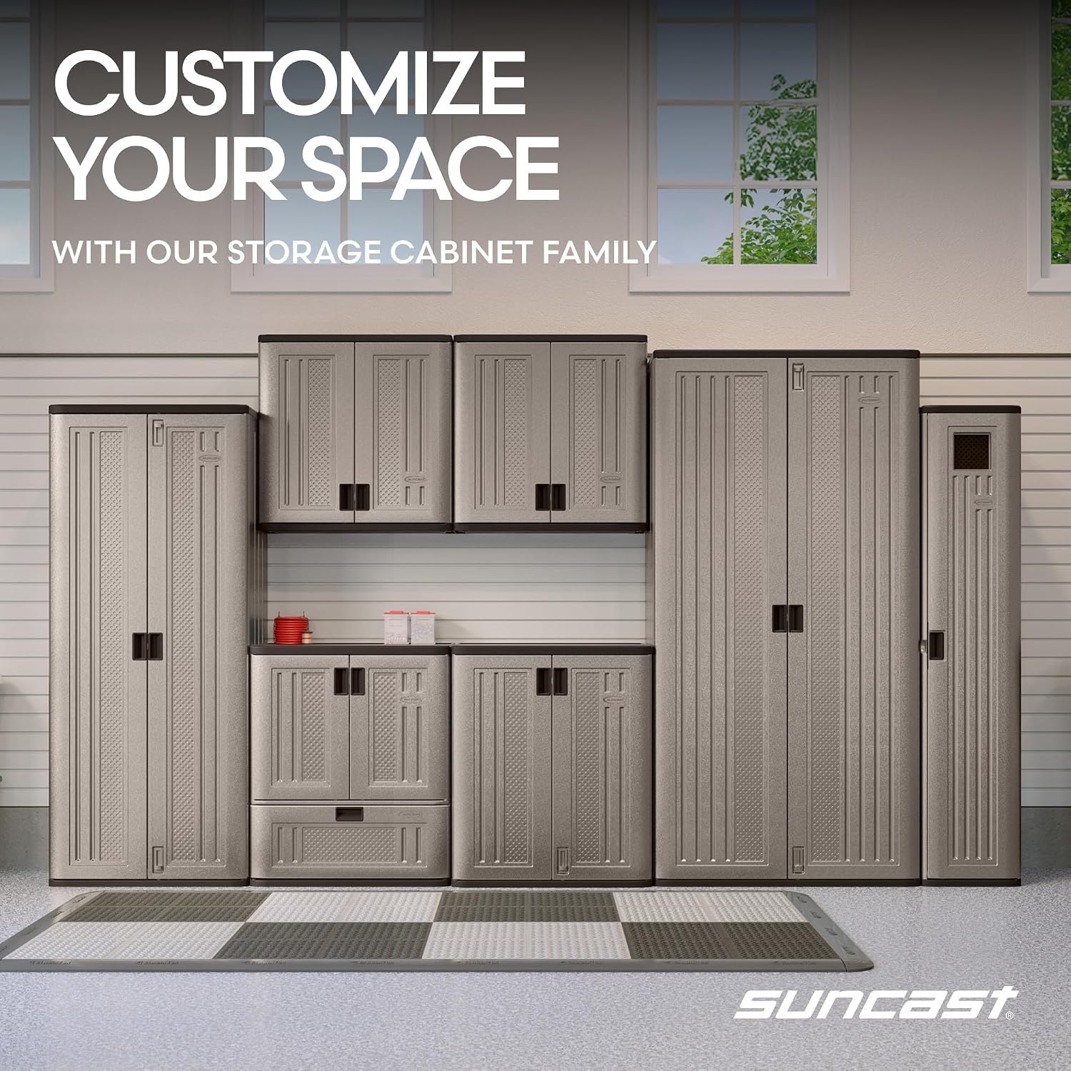 Suncast 36' Resin Base Garage Storage Cabinet, Platinum, Made in the USA