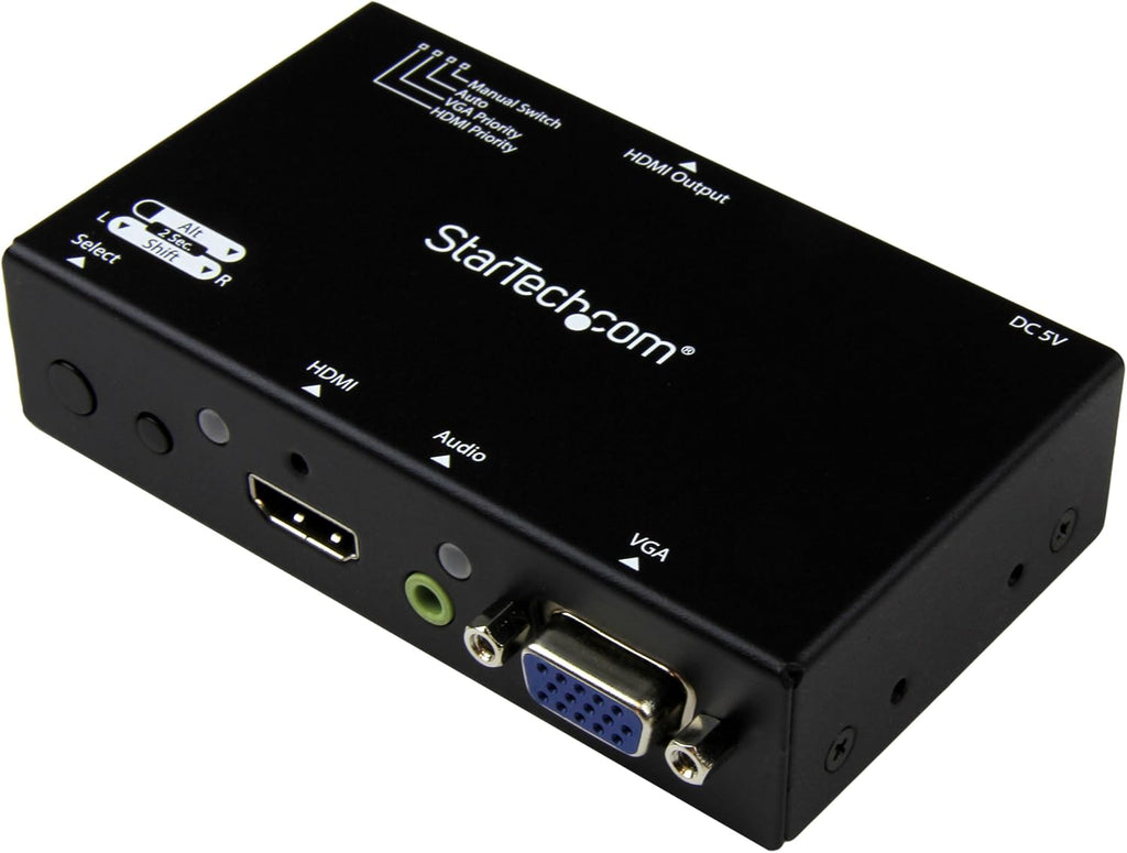 StarTech.com 2x1 VGA + HDMI to HDMI Switch / Selector Box - 1080p Multi Video Input Automatic Switcher - 2 Computers In 1 Monitor Out, TAA (VS221VGA2HD)