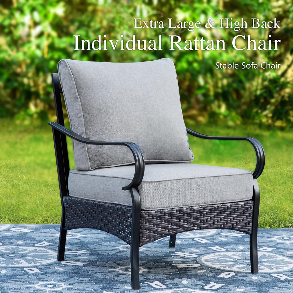 Sophia & William Extra Large Outdoor Patio Sofa Chairs Set 2 PCS Heavy-Duty Porch Furniture with High Back & Deep Seating Area, 5.5' Thicken Cushions for Deck, Lawn, Outside (Grey)