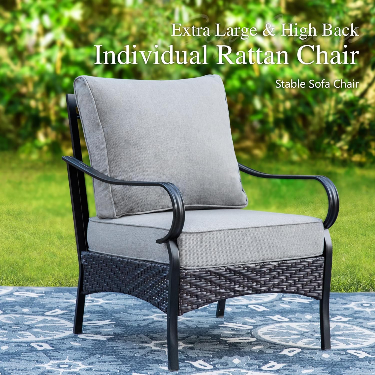 Sophia & William Extra Large Outdoor Patio Sofa Chairs Set 2 PCS Heavy-Duty Porch Furniture with High Back & Deep Seating Area, 5.5' Thicken Cushions for Deck, Lawn, Outside (Grey)