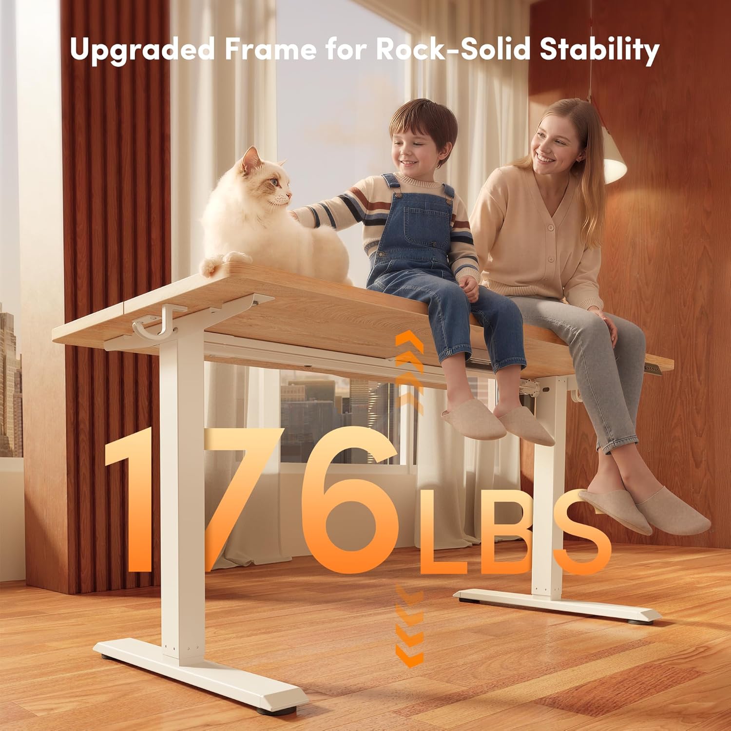 FEZIBO 55 x 24 Inchs Electric Standing Desk, Height Adjustable, Sit Stand Up, Computer Office Desk with Splice Board, White Frame/Maple Top